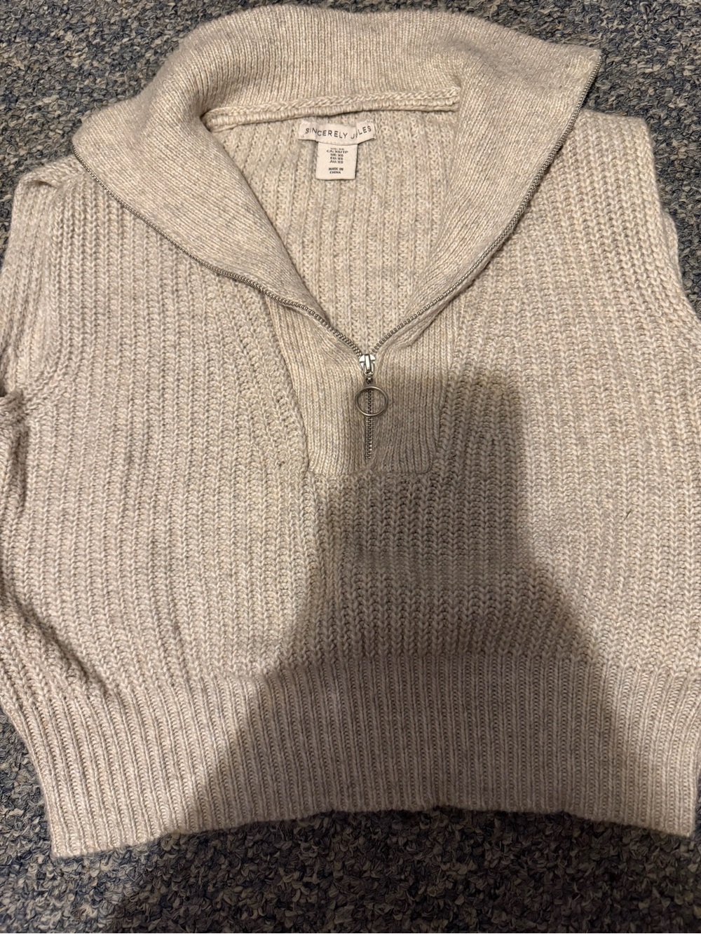 Sincerly Jules Cream Ribbed Half-Zip Cowl Sweater